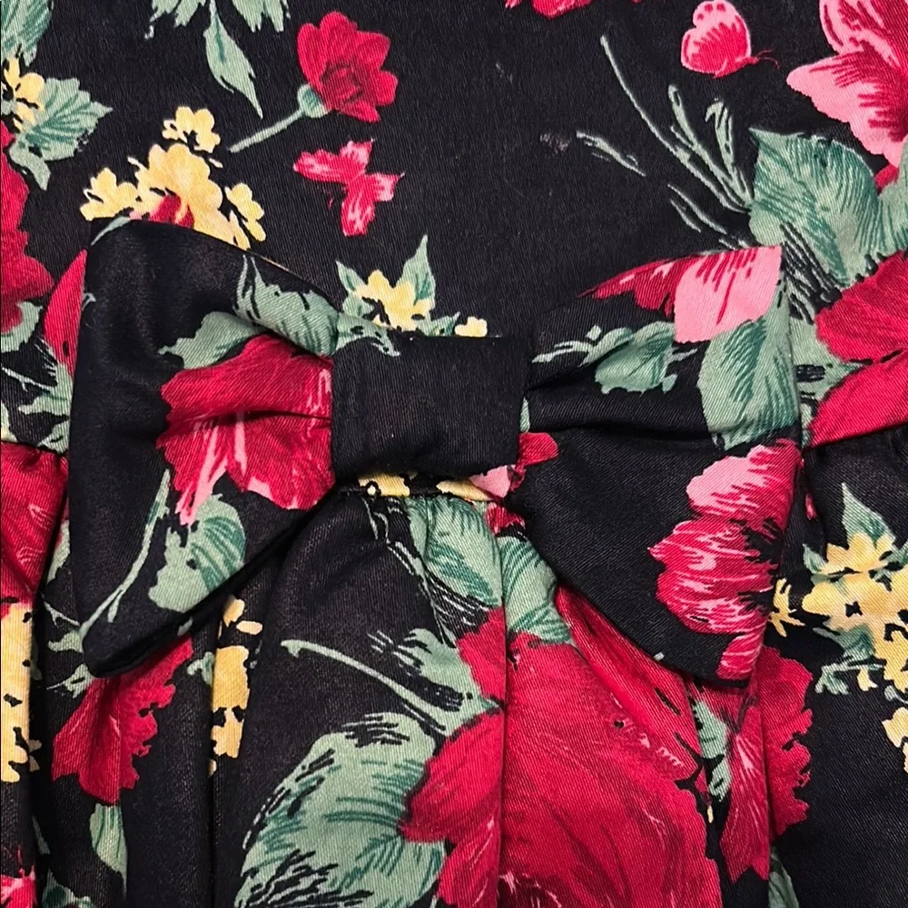Janie and Jack Black Floral Bow Dress with Red and Yellow Blooms